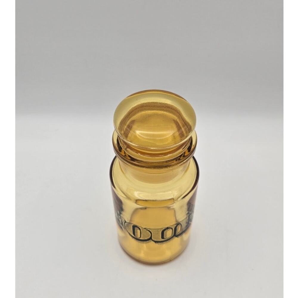 VTG Amber Glass Apothecary Jar Stopper Lid with Four Written - Picture 3 of 7